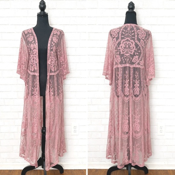 Miss Chievous Sweaters - Open Sheer Lace Kimono Duster Size L Boho Whimsigoth Fairy Romantic Layering